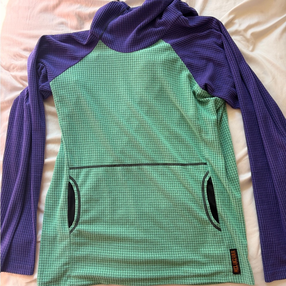 Melanzana microgrid Hoodie— Teal & Purple